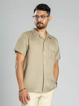 Linen Cuban Collar Shirt - Beige: Men's | Shop Online