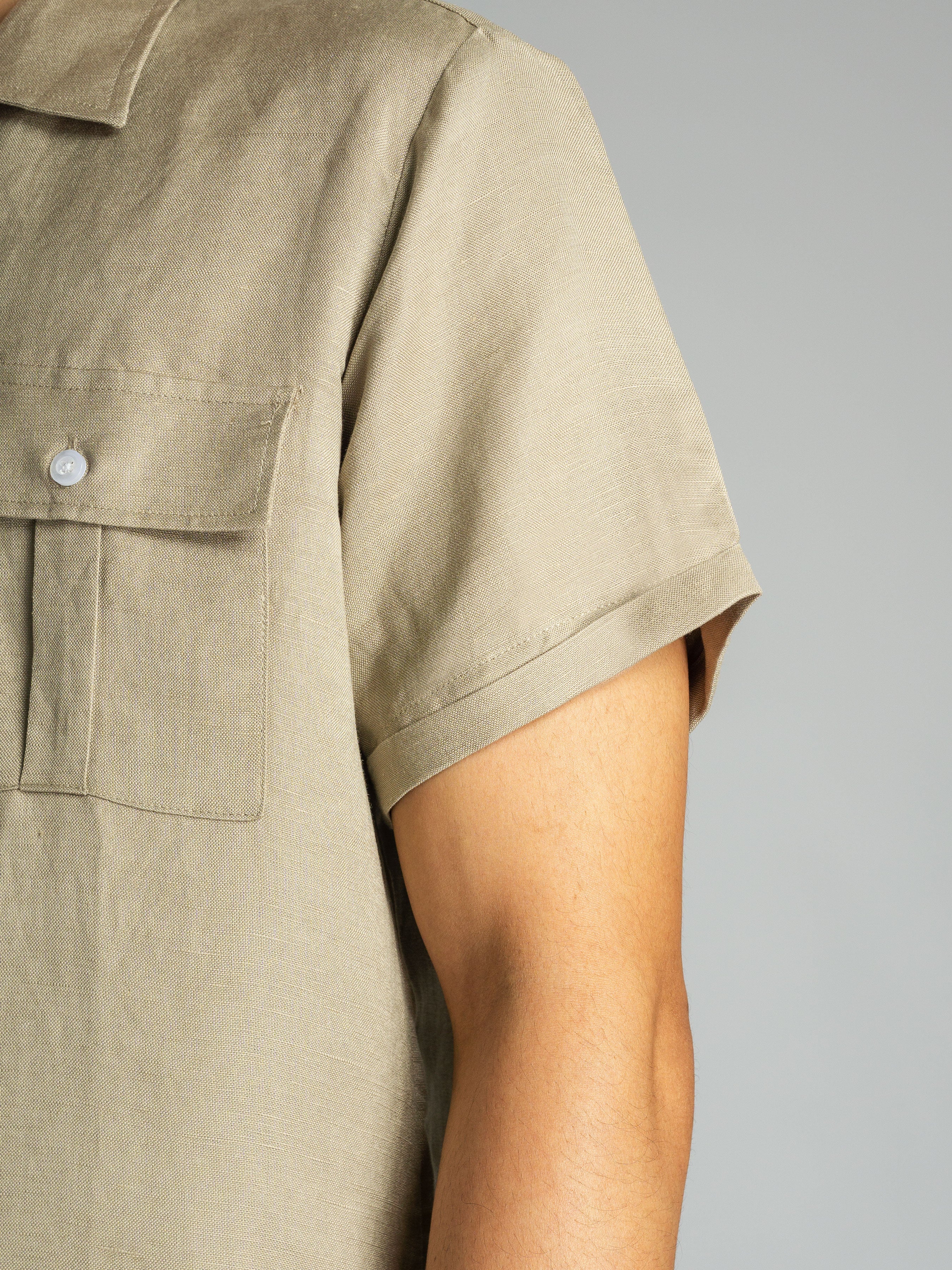 Linen Cuban Collar Shirt - Beige: Men's | Shop Online