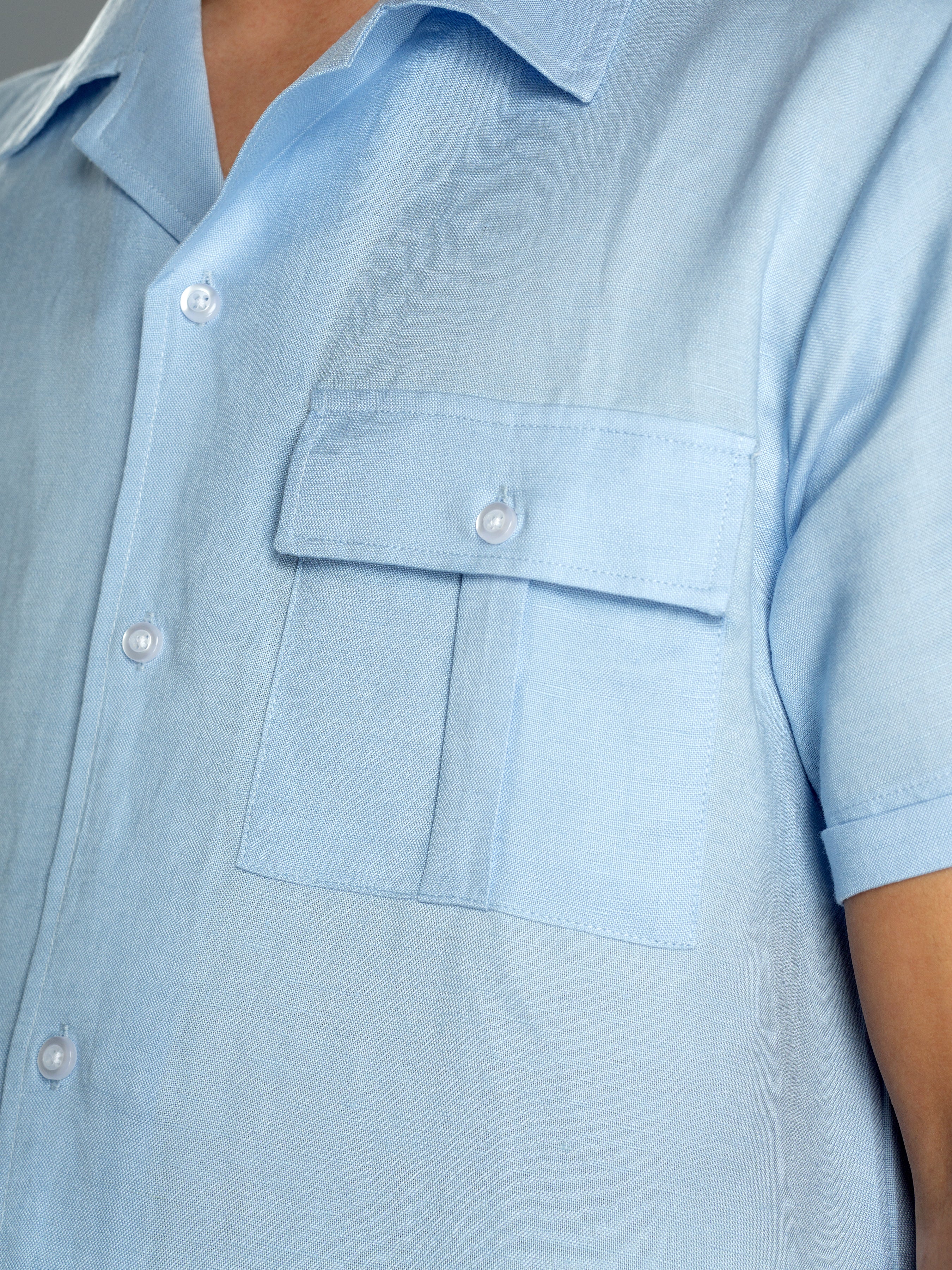 Linen Cuban Collar Shirt - Blue