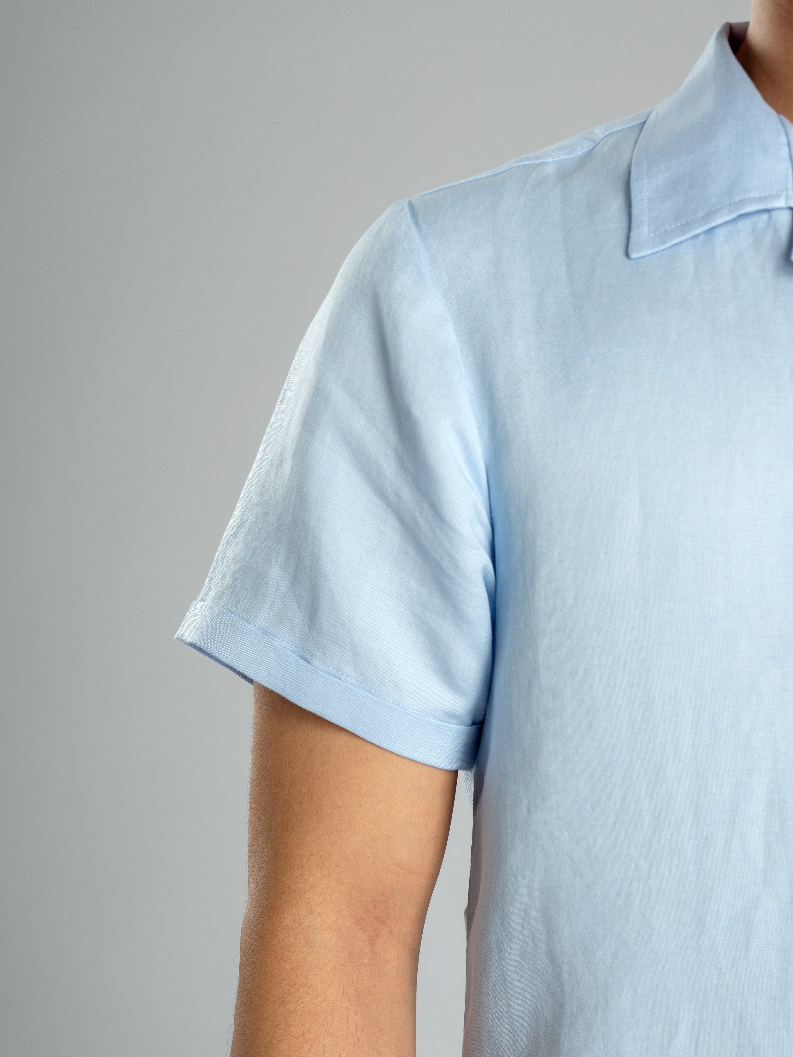 Linen Cuban Collar Shirt - Blue