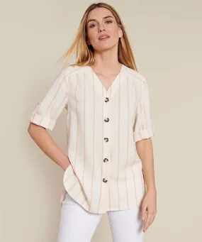 Linen Rich Button Front Striped Blouse Sale