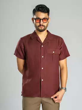 Linen Wine Cuban Collar Shirt