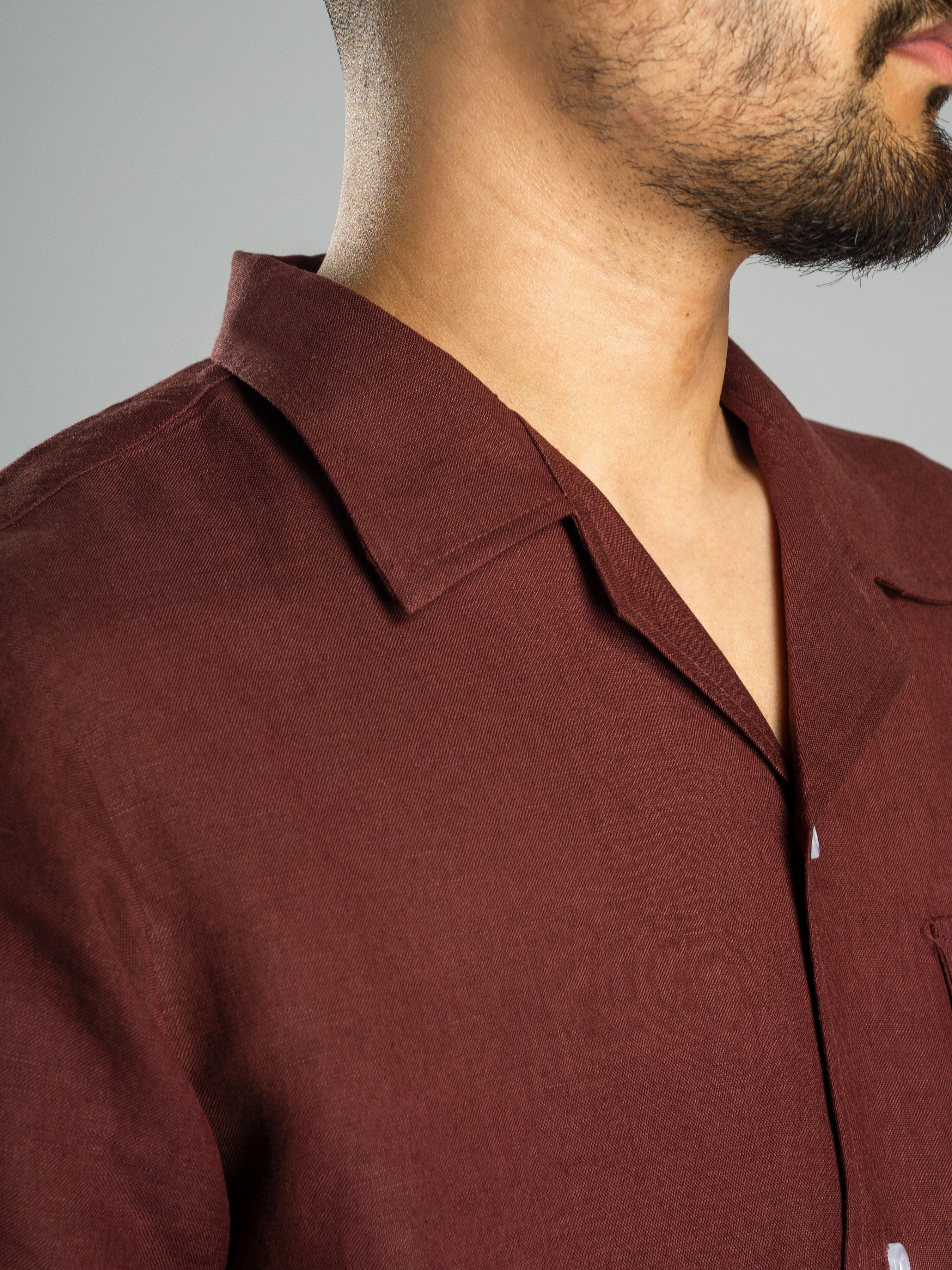 Linen Wine Cuban Collar Shirt