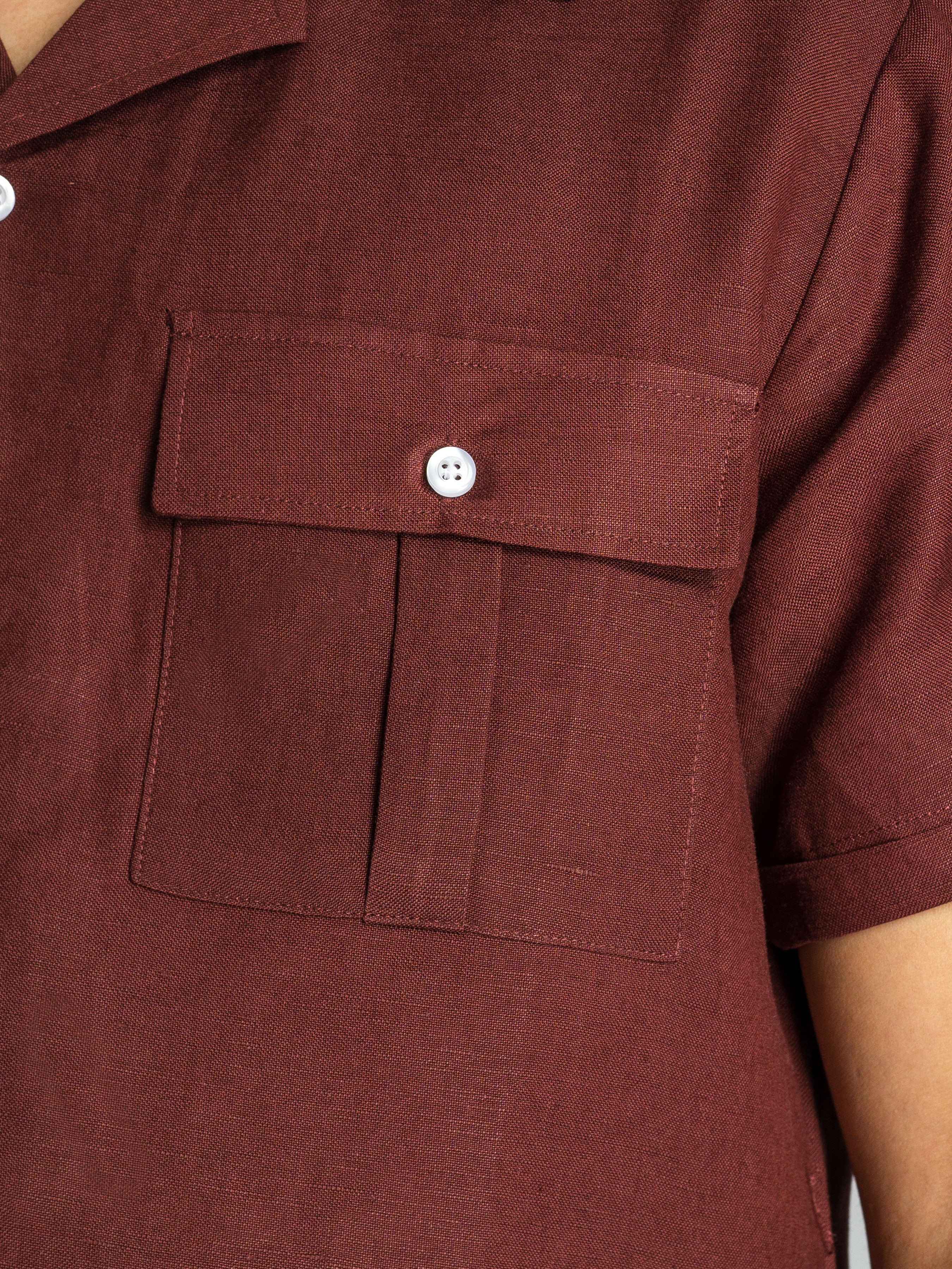 Linen Wine Cuban Collar Shirt