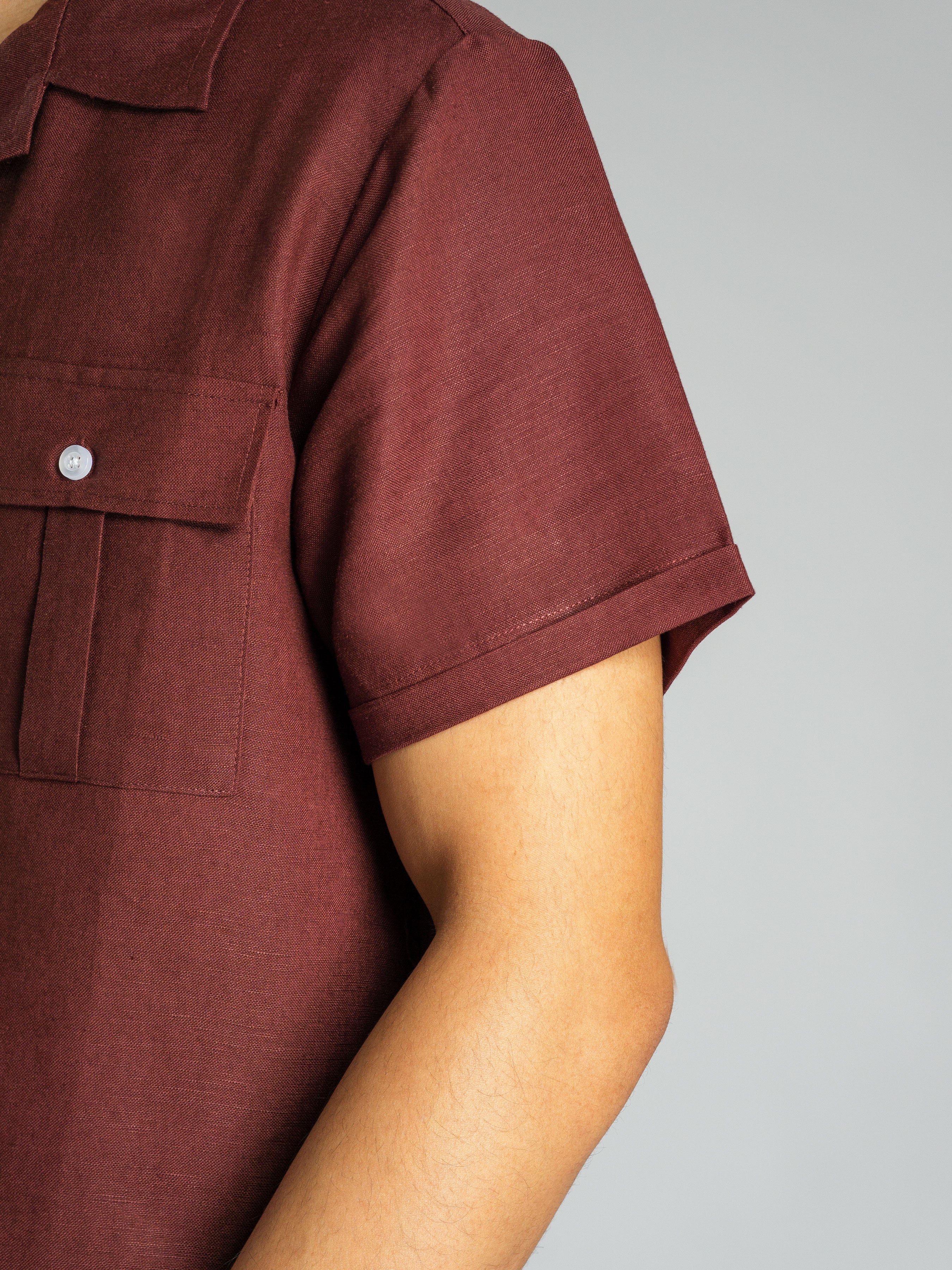 Linen Wine Cuban Collar Shirt