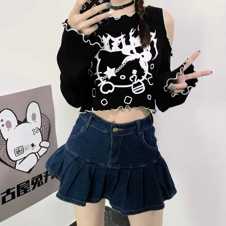 Long Sleeve Shirt with Dark Hello Kitty Print BY90190