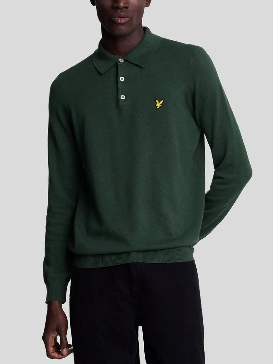 Lyle & Scott Argyle Teal Merino Cotton Long Sleeve Polo Shirt Jumper