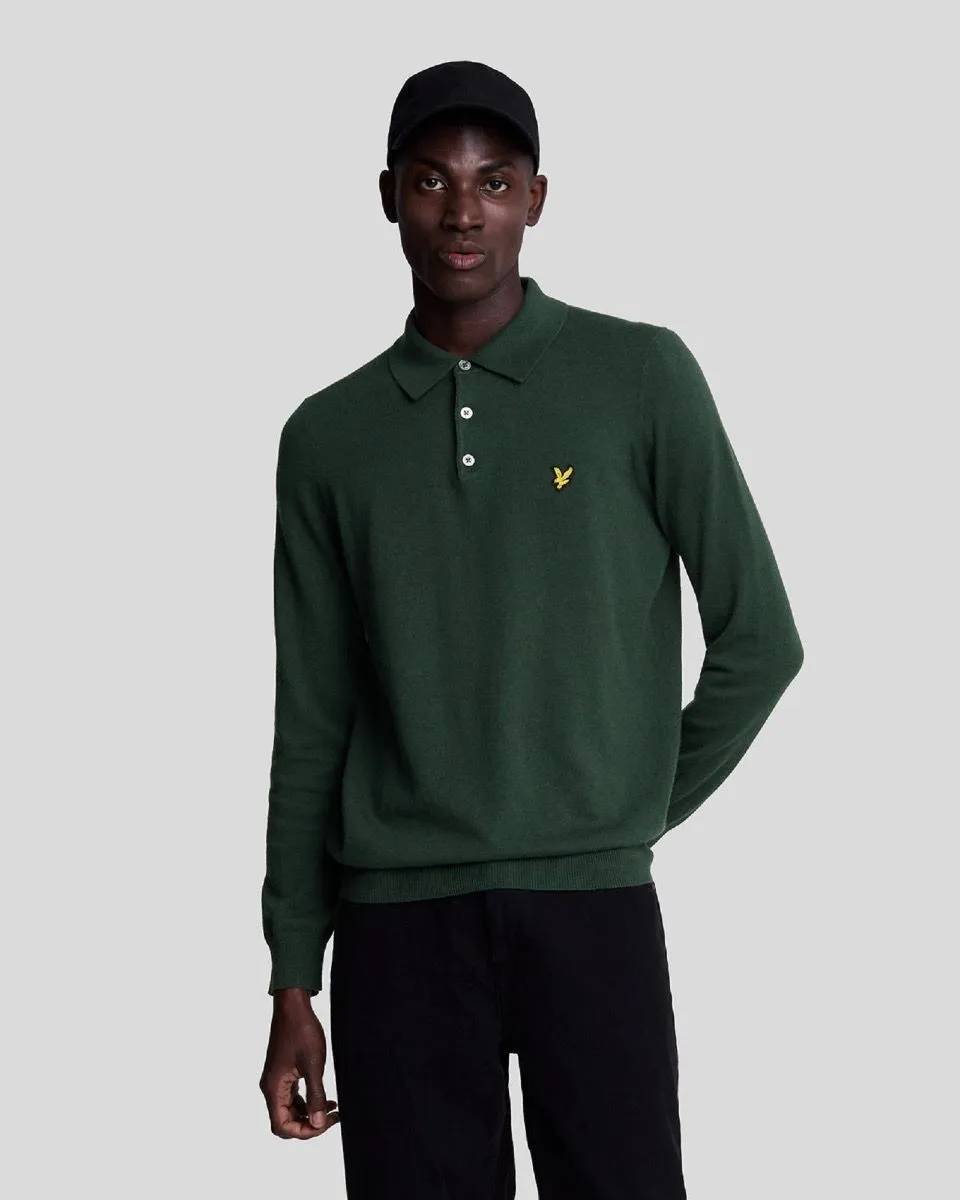 Lyle & Scott Argyle Teal Merino Cotton Long Sleeve Polo Shirt Jumper