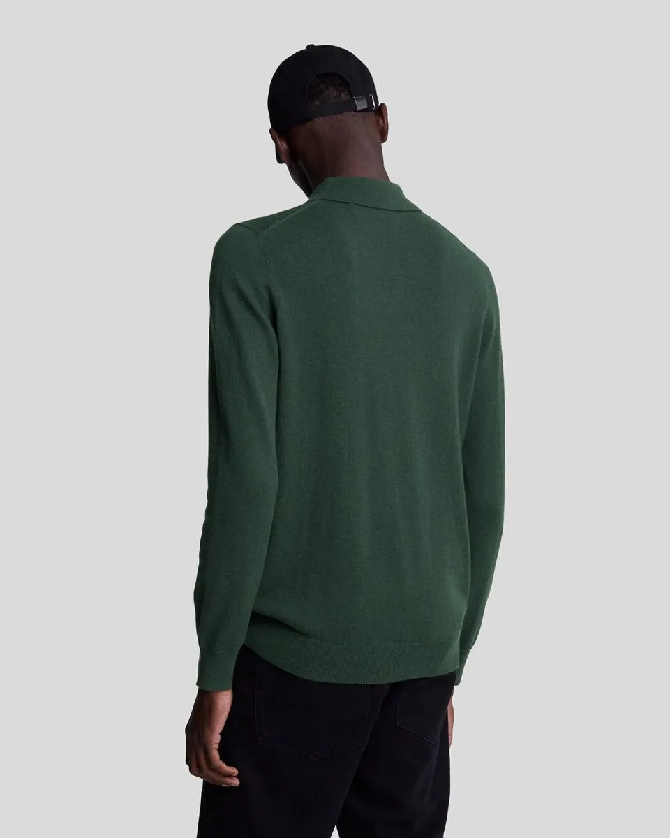 Lyle & Scott Argyle Teal Merino Cotton Long Sleeve Polo Shirt Jumper