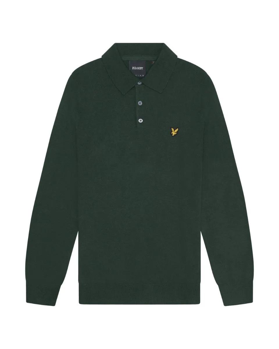 Lyle & Scott Argyle Teal Merino Cotton Long Sleeve Polo Shirt Jumper