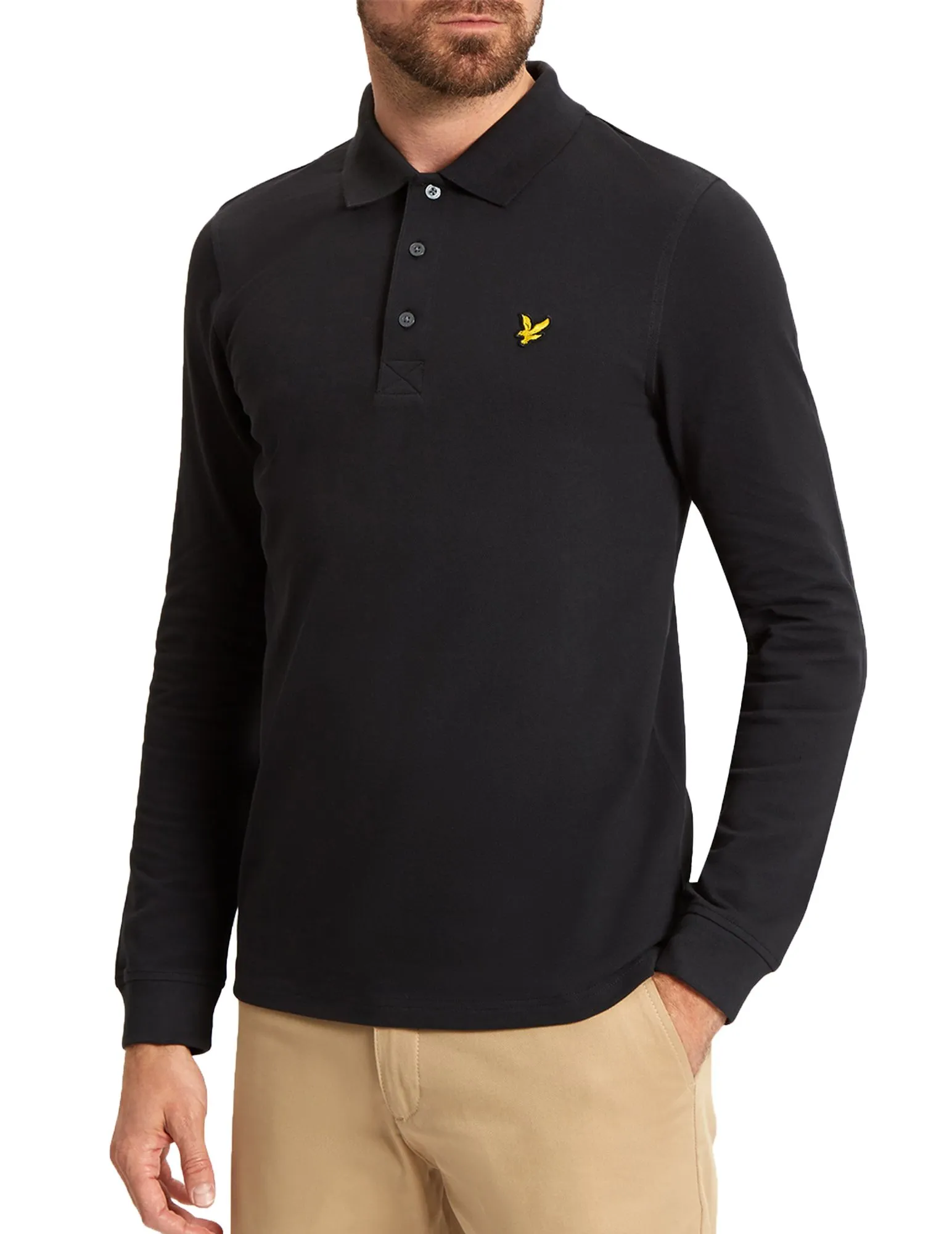 Lyle & Scott True Black Long Sleeve Raised Rib Polo Shirt