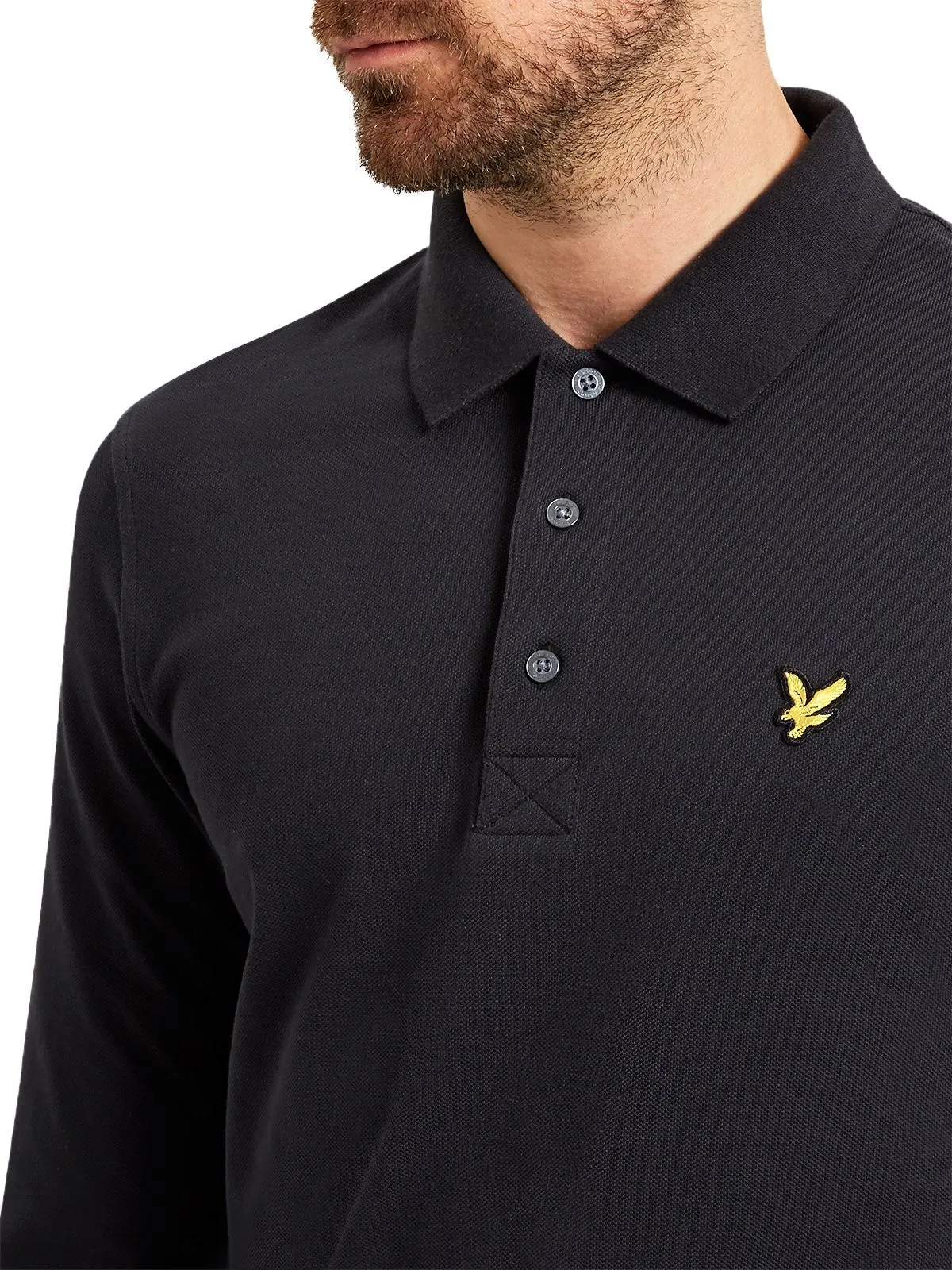 Lyle & Scott True Black Long Sleeve Raised Rib Polo Shirt