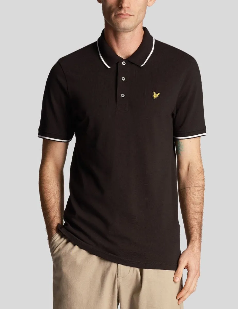 Jet Black/White Short Sleeve Polo Shirt Tipped by Lyle & Scott