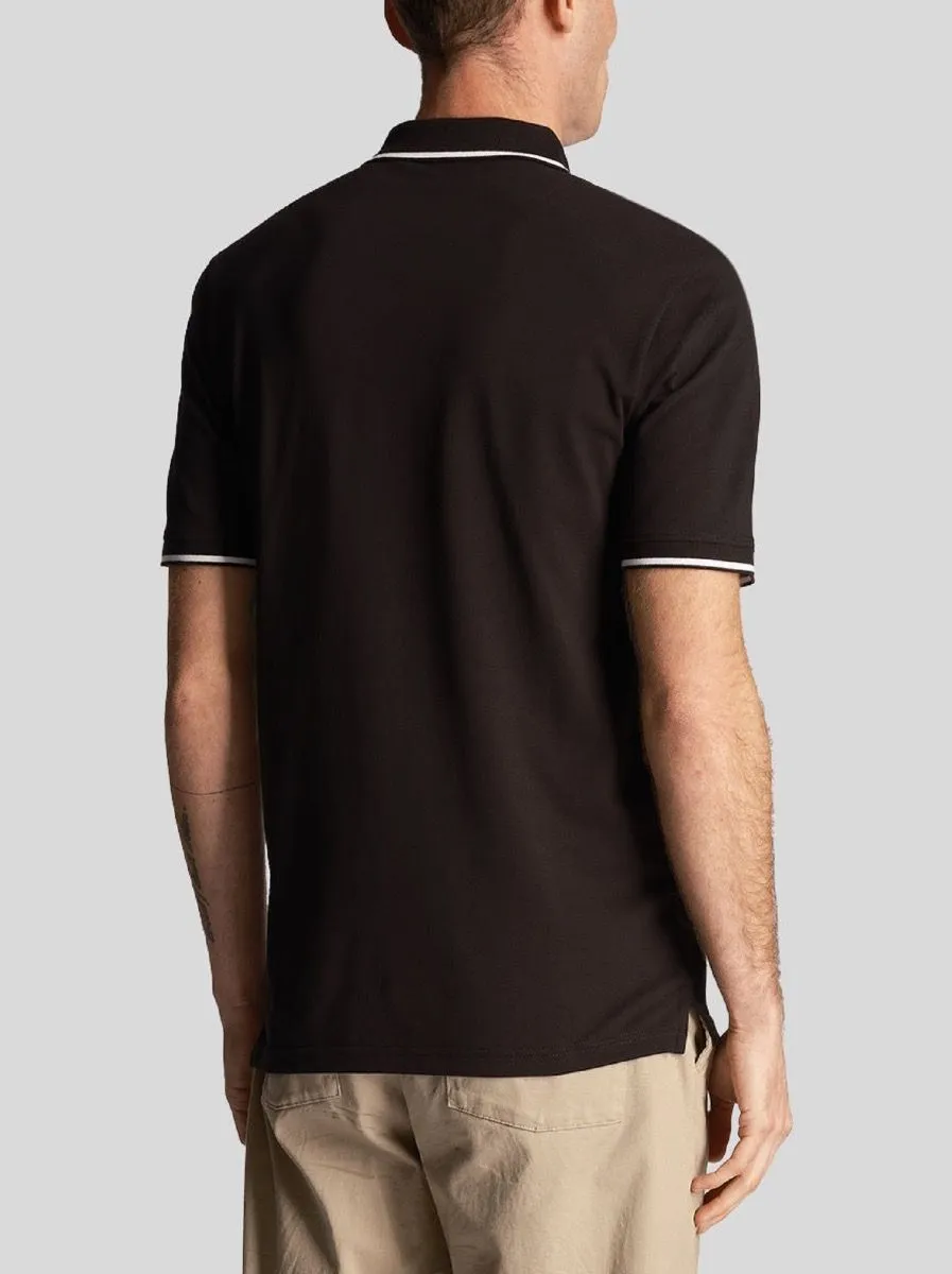 Jet Black/White Short Sleeve Polo Shirt Tipped by Lyle & Scott