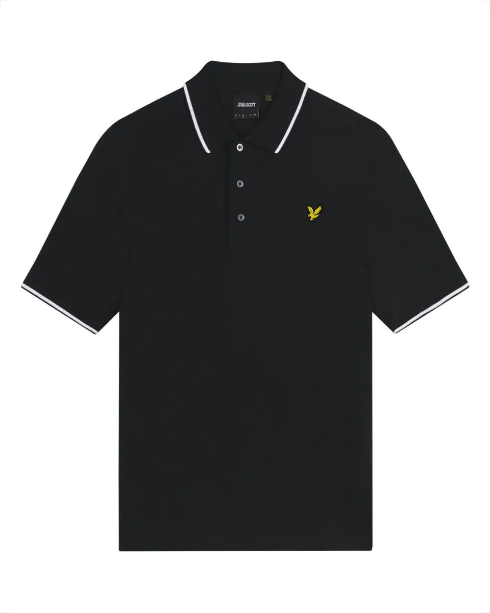 Jet Black/White Short Sleeve Polo Shirt Tipped by Lyle & Scott