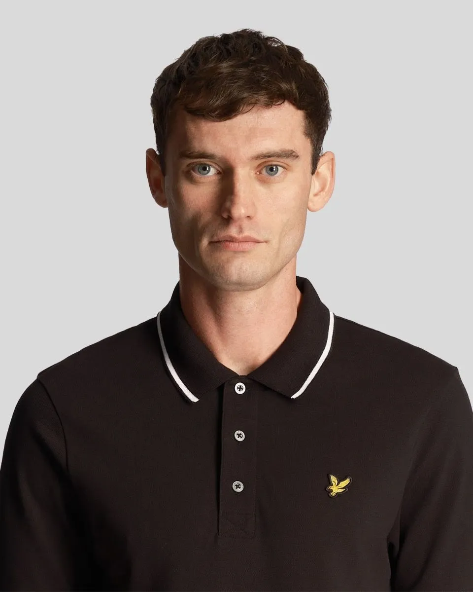 Jet Black/White Short Sleeve Polo Shirt Tipped by Lyle & Scott