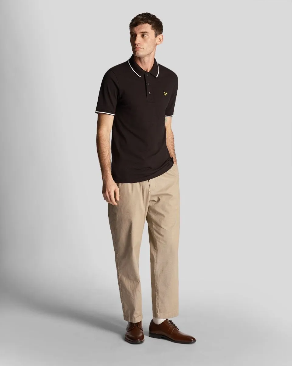 Jet Black/White Short Sleeve Polo Shirt Tipped by Lyle & Scott