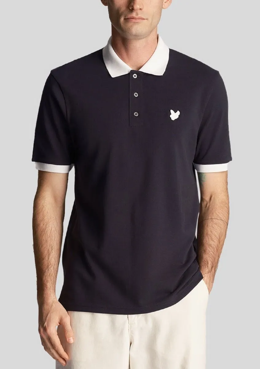 Lyle & Scott Dark Navy and White Tonal Ringer Short Sleeve Polo Shirt