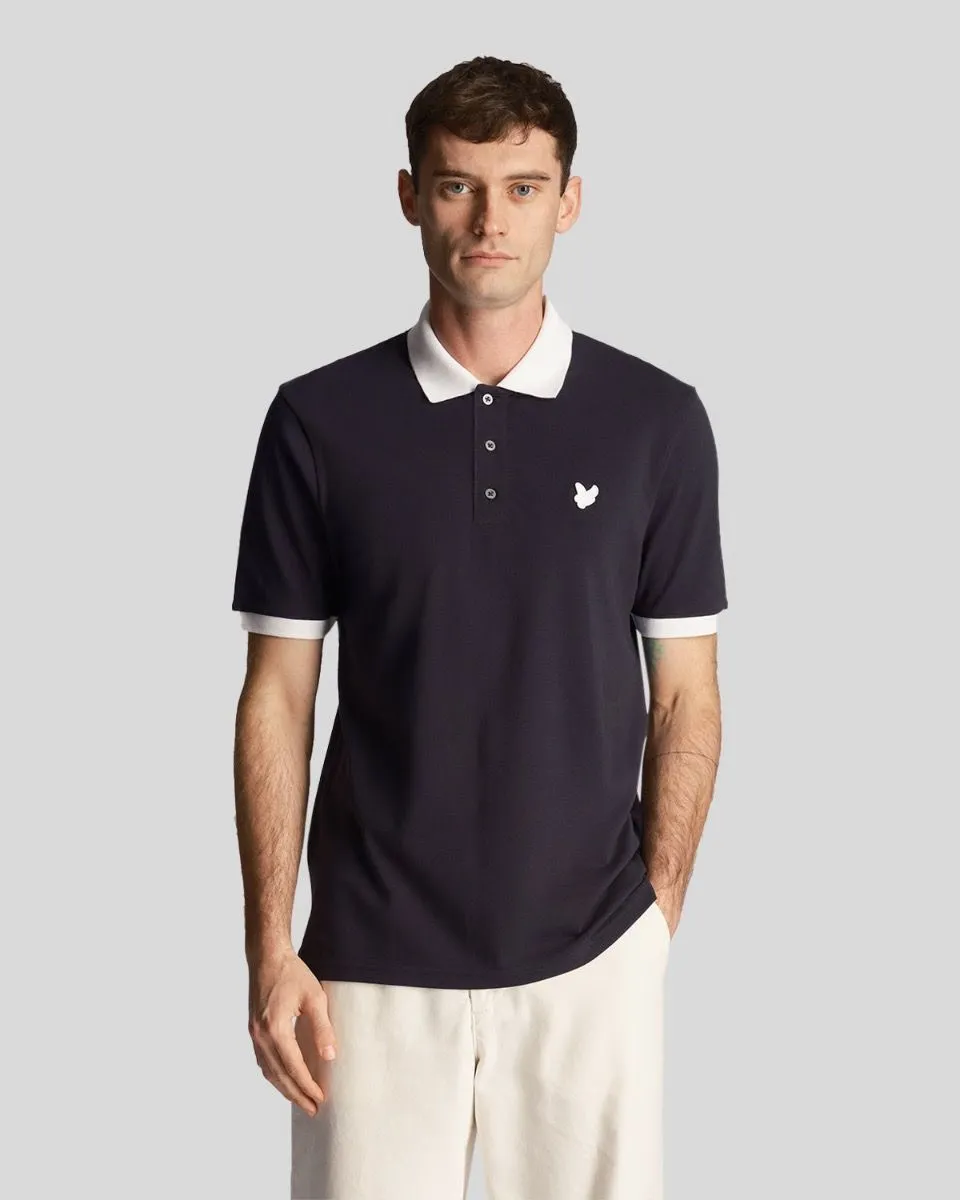 Lyle & Scott Dark Navy and White Tonal Ringer Short Sleeve Polo Shirt