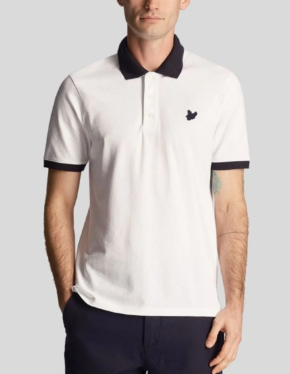 Lyle & Scott White and Dark Navy Tonal Ringer Short Sleeve Polo Shirt