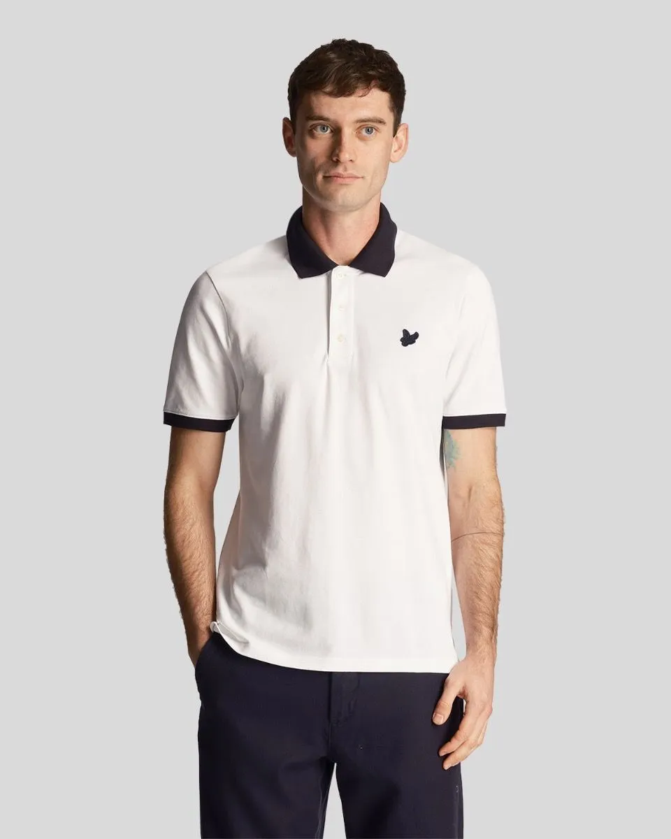 Lyle & Scott White and Dark Navy Tonal Ringer Short Sleeve Polo Shirt