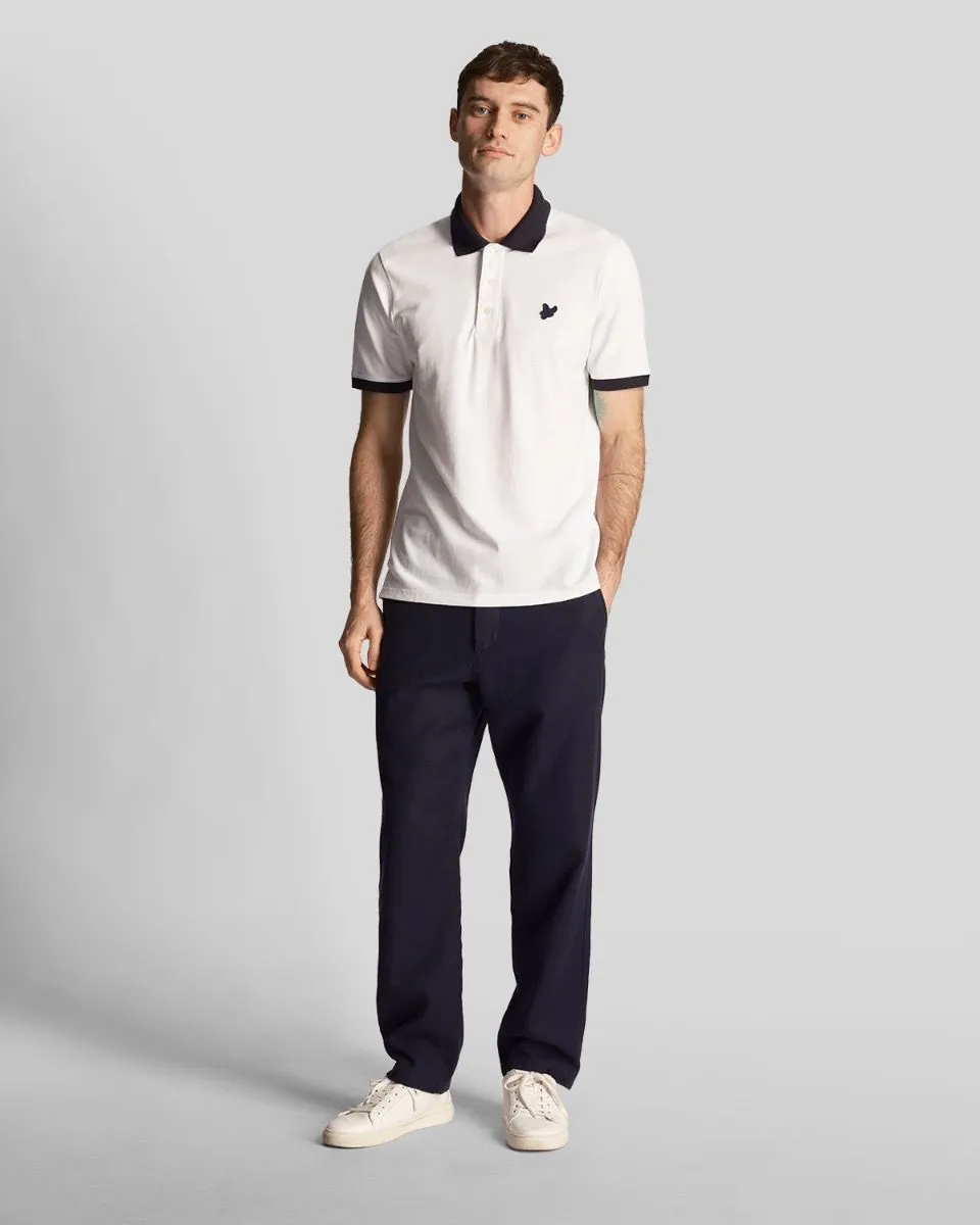 Lyle & Scott White and Dark Navy Tonal Ringer Short Sleeve Polo Shirt