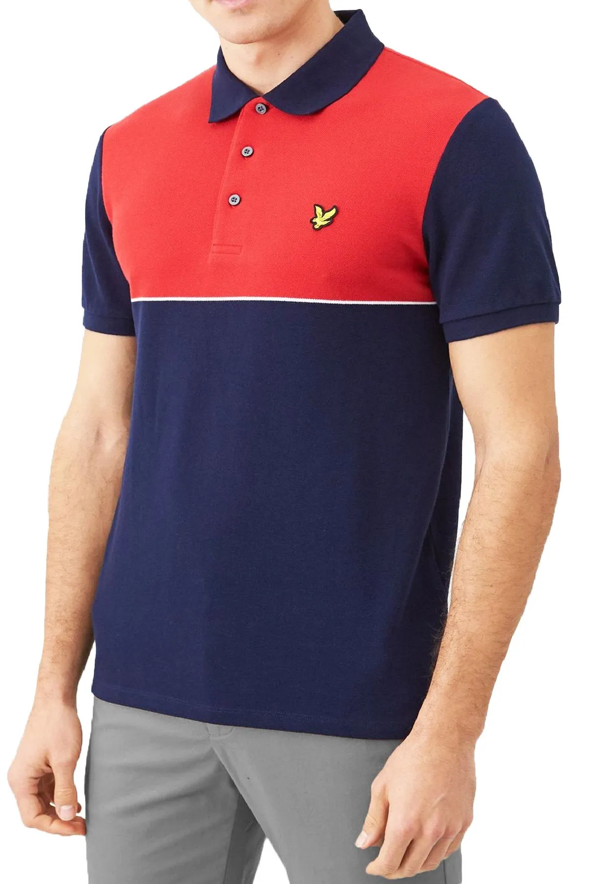 Yoke Stripe Polo Sleeve Shirt in Gala Red/Navy by Lyle & Scott