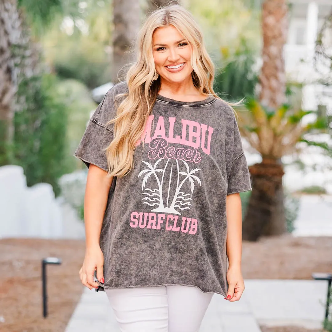 Malibu Surf Club Boyfriend Tee, Ash Black