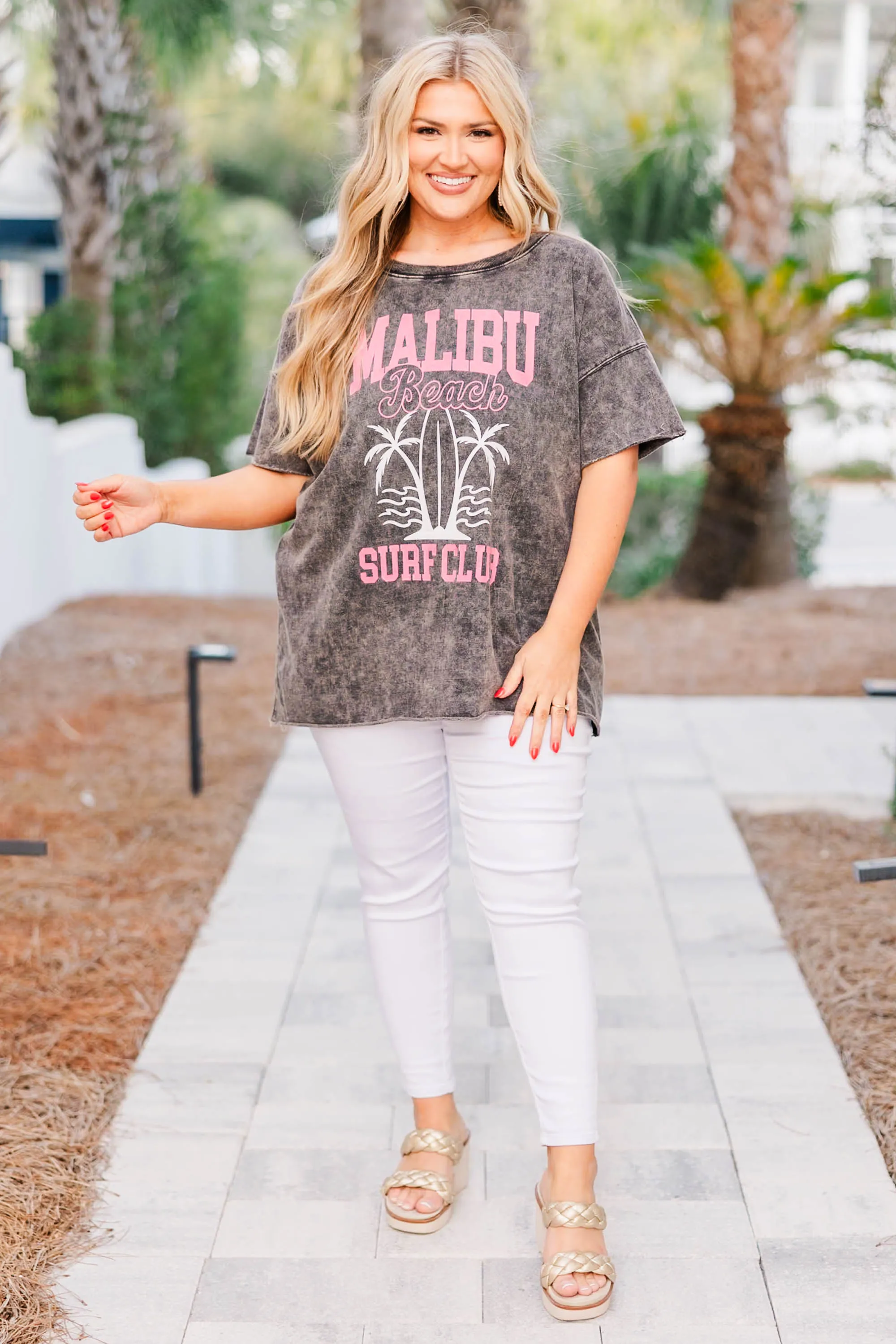 Malibu Surf Club Boyfriend Tee, Ash Black