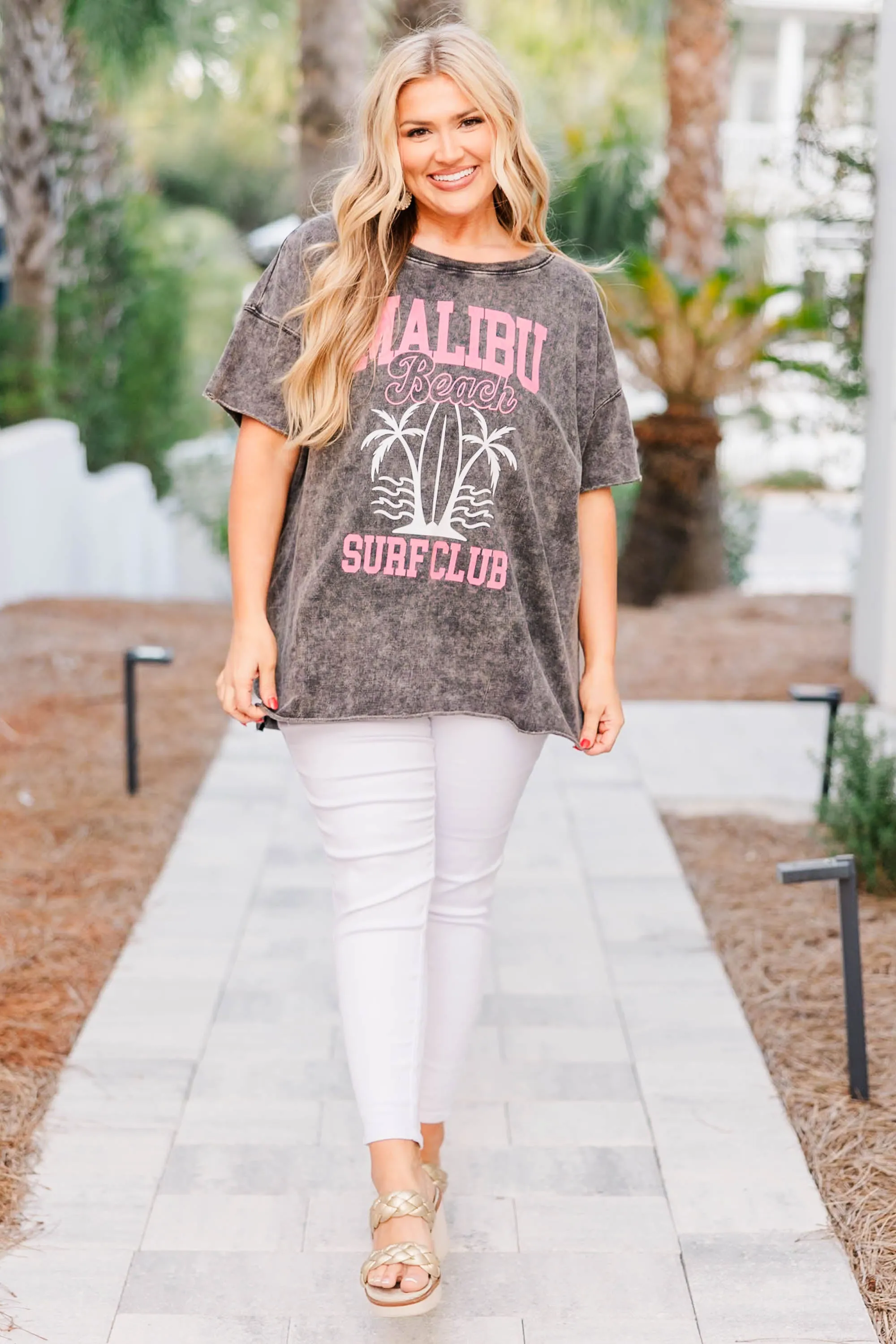 Malibu Surf Club Boyfriend Tee, Ash Black