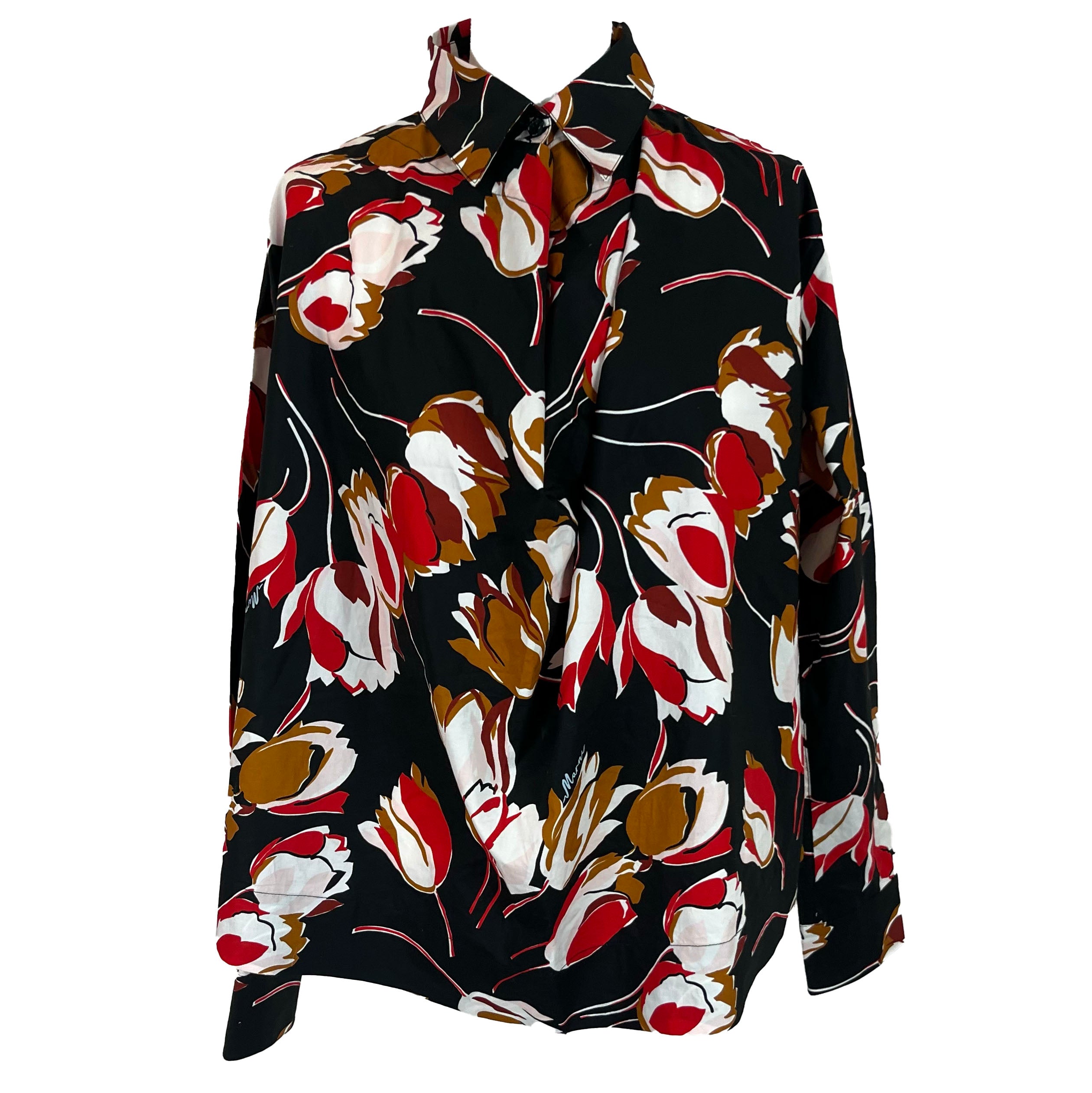 Marni Black Red Mustard Tulip Print Shirt XS