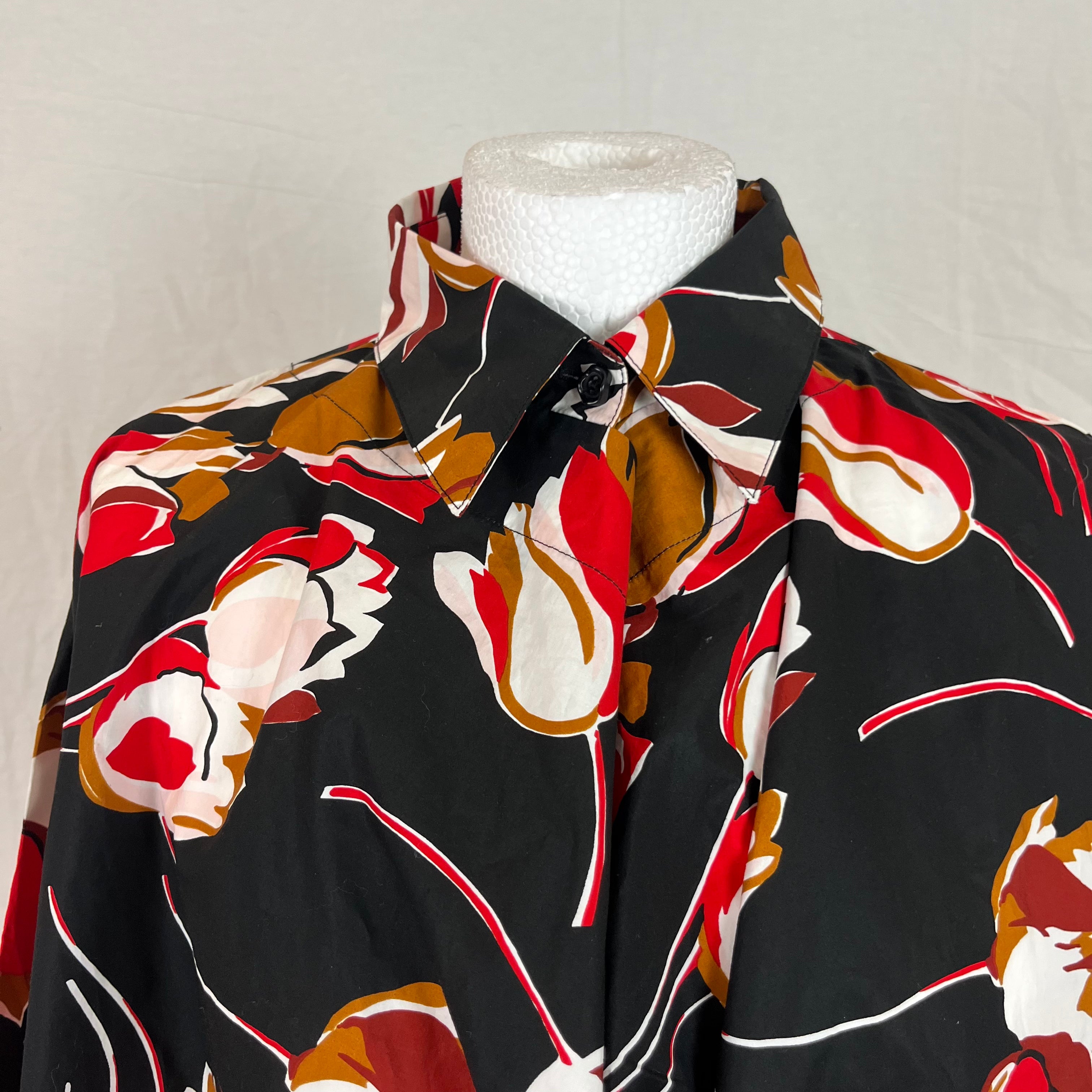 Marni Black Red Mustard Tulip Print Shirt XS