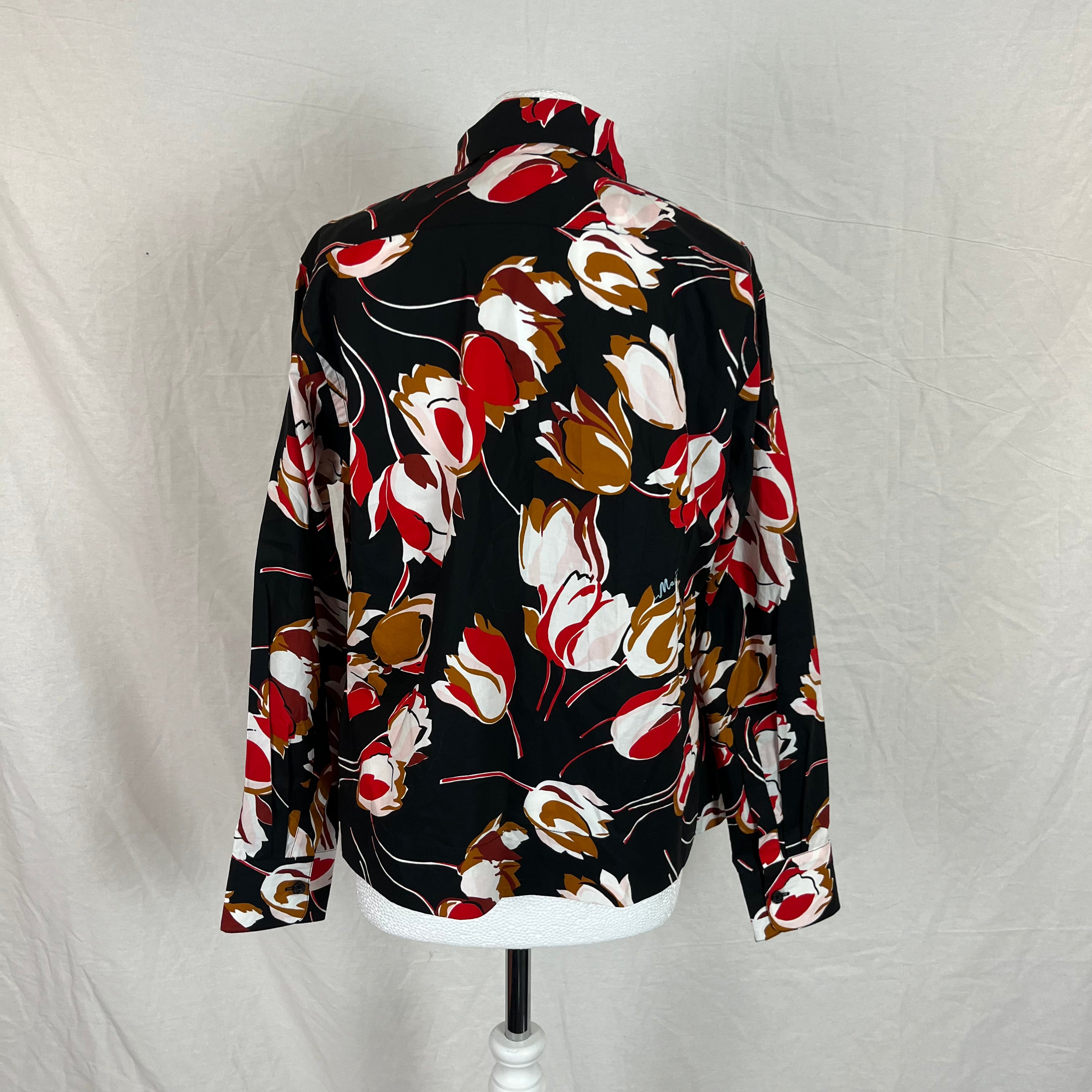 Marni Black Red Mustard Tulip Print Shirt XS