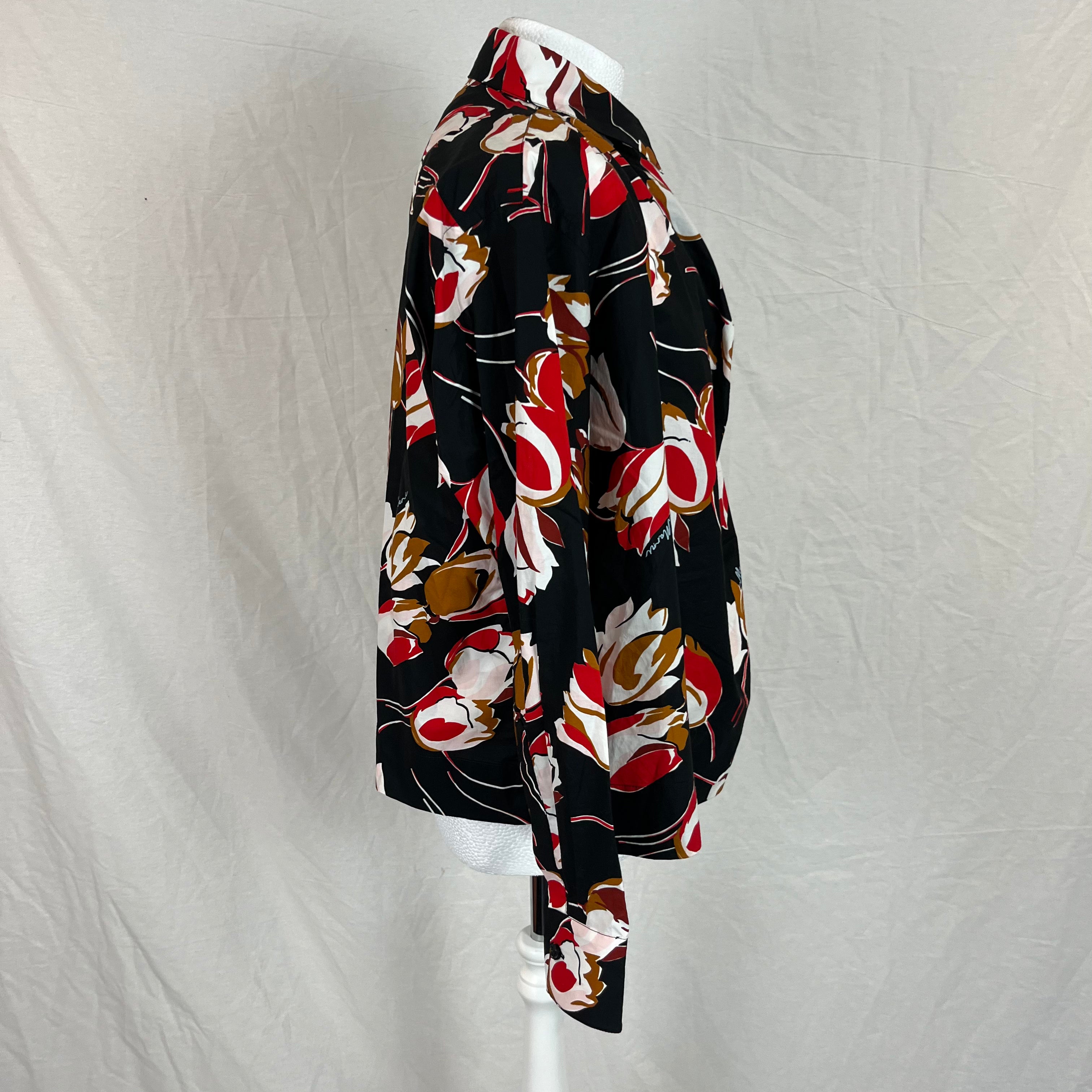 Marni Black Red Mustard Tulip Print Shirt XS