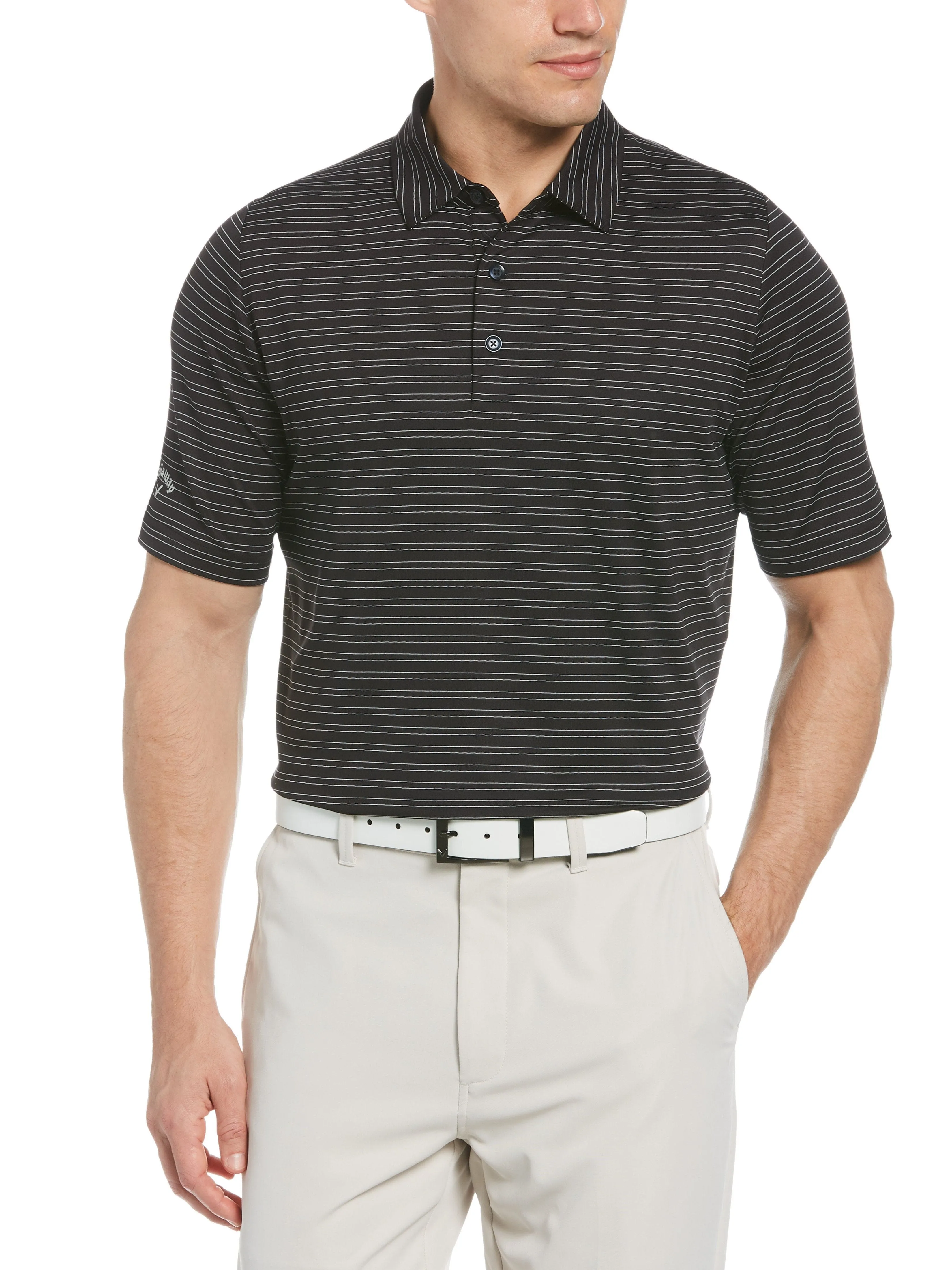 Fine Line Ventilated Stripe Polo Shirt for Men