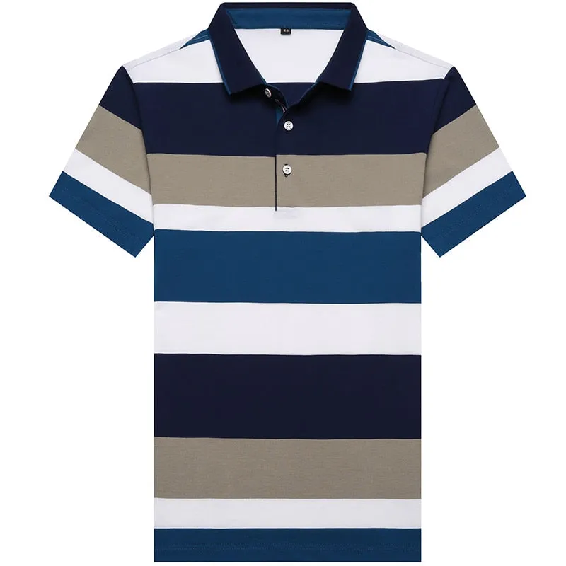 Mens Summer Contrast Color Striped Pattern Short Sleeve Polo Shirt