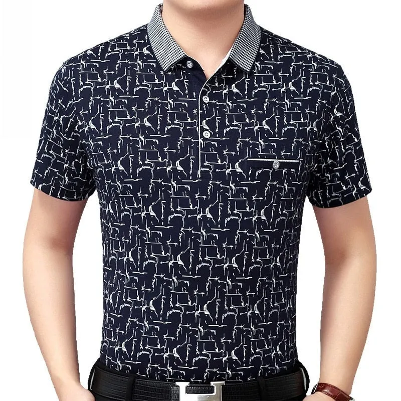 Men's Slim Fit Short Sleeves Polo Shirt with Patchwork Pattern