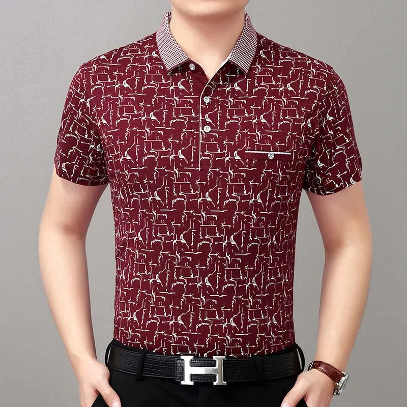 Men's Slim Fit Short Sleeves Polo Shirt with Patchwork Pattern