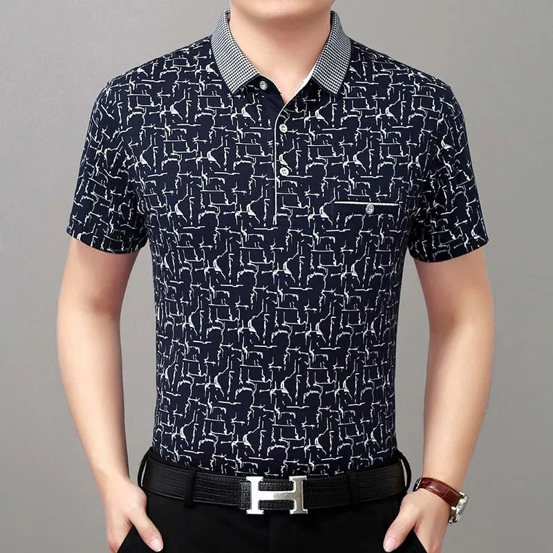 Men's Slim Fit Short Sleeves Polo Shirt with Patchwork Pattern