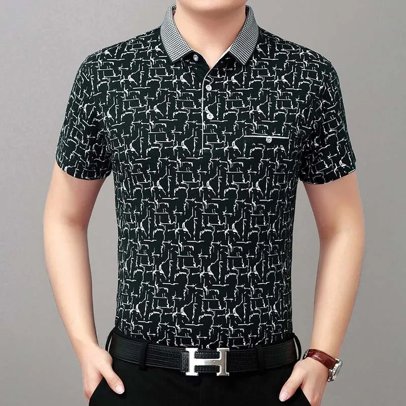 Men's Slim Fit Short Sleeves Polo Shirt with Patchwork Pattern