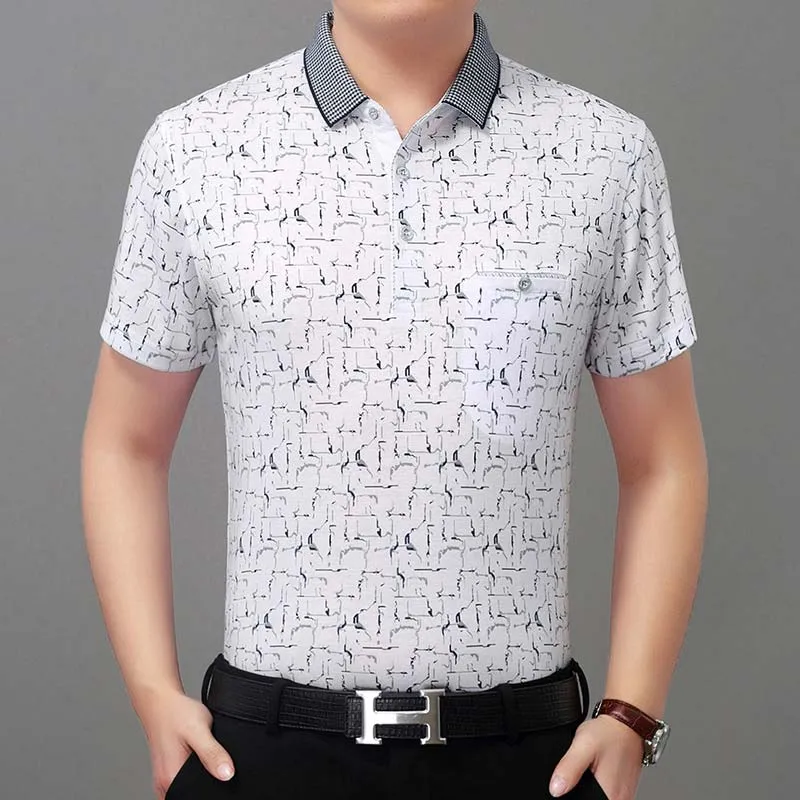 Men's Slim Fit Short Sleeves Polo Shirt with Patchwork Pattern