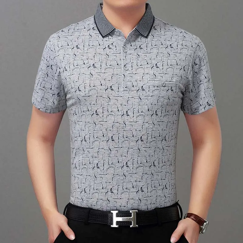 Men's Slim Fit Short Sleeves Polo Shirt with Patchwork Pattern