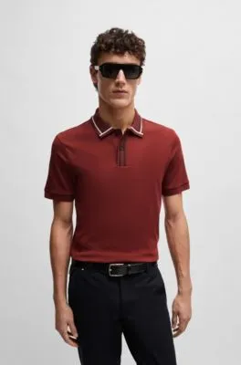 Slim-Fit Polo Shirt in Mercerized Cotton with Contrast Stripes