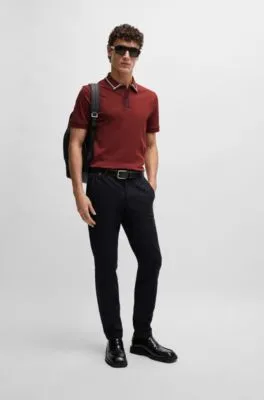 Slim-Fit Polo Shirt in Mercerized Cotton with Contrast Stripes