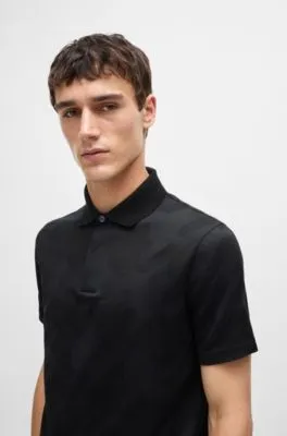 Mercerized Cotton Slim Fit Polo Shirt with Houndstooth Jacquard