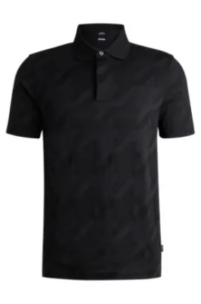 Mercerized Cotton Slim Fit Polo Shirt with Houndstooth Jacquard