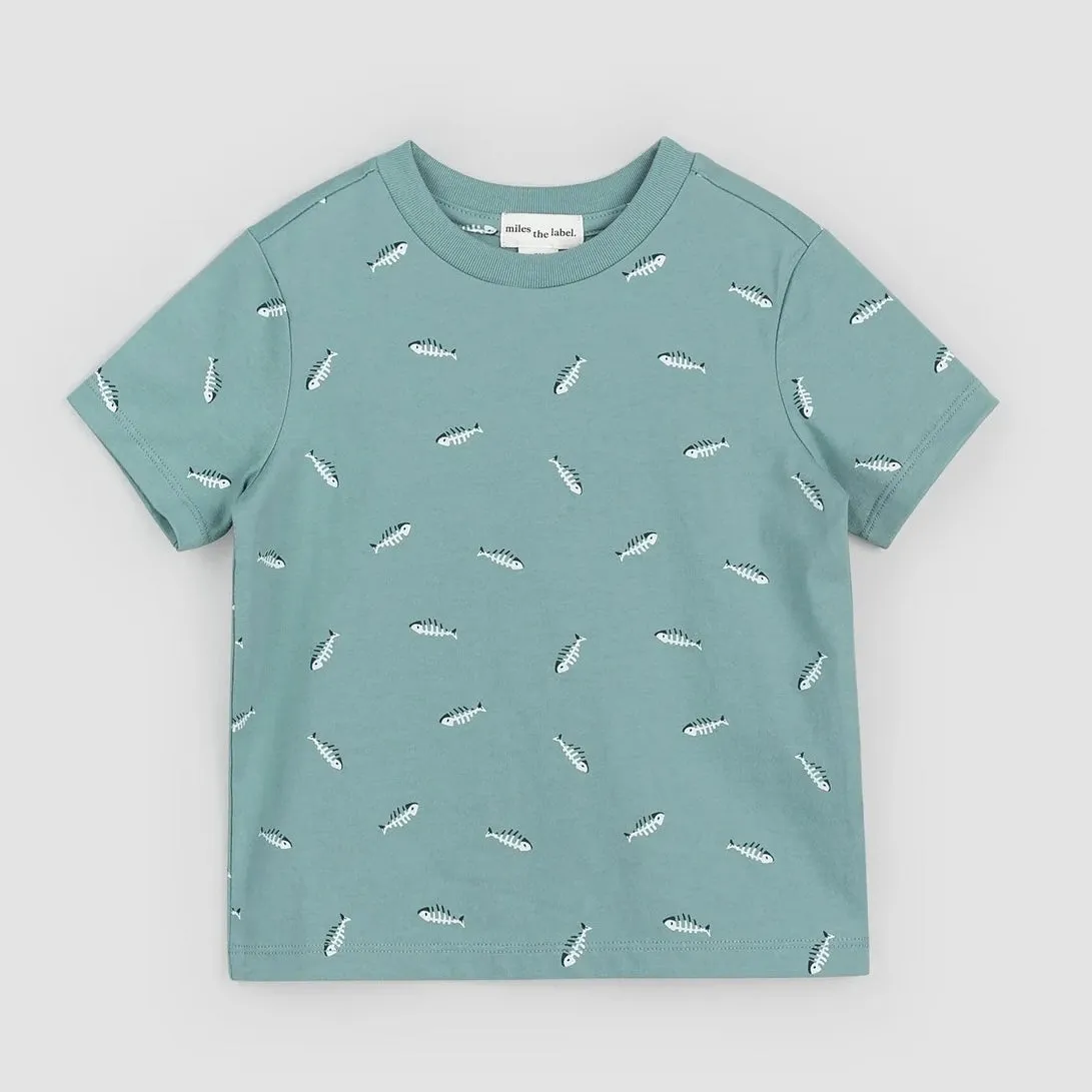 Fishbone Print on Seafoam T-Shirt by Miles The Label