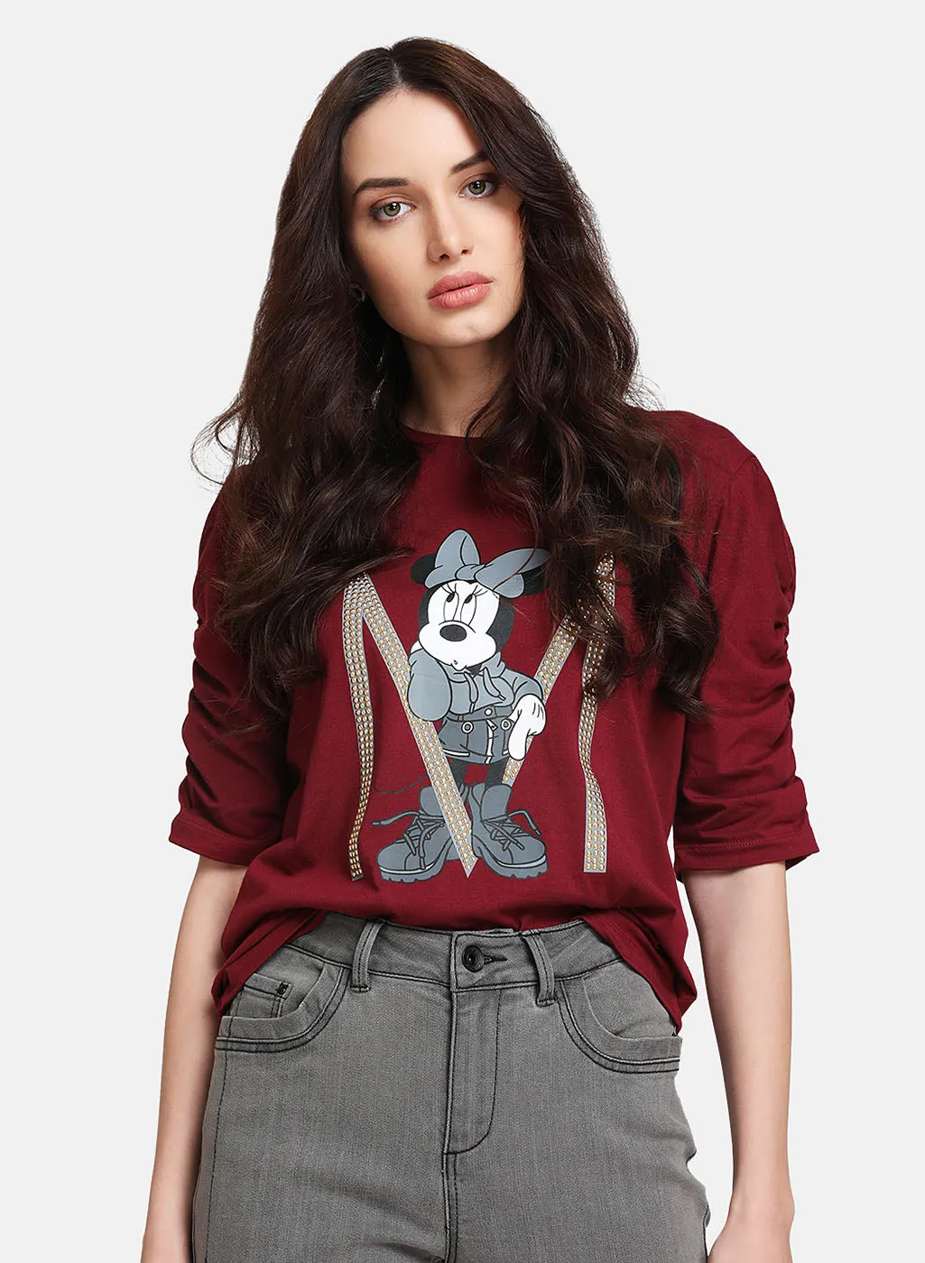 Disney Minnie Mouse Print & Studded T-Shirt