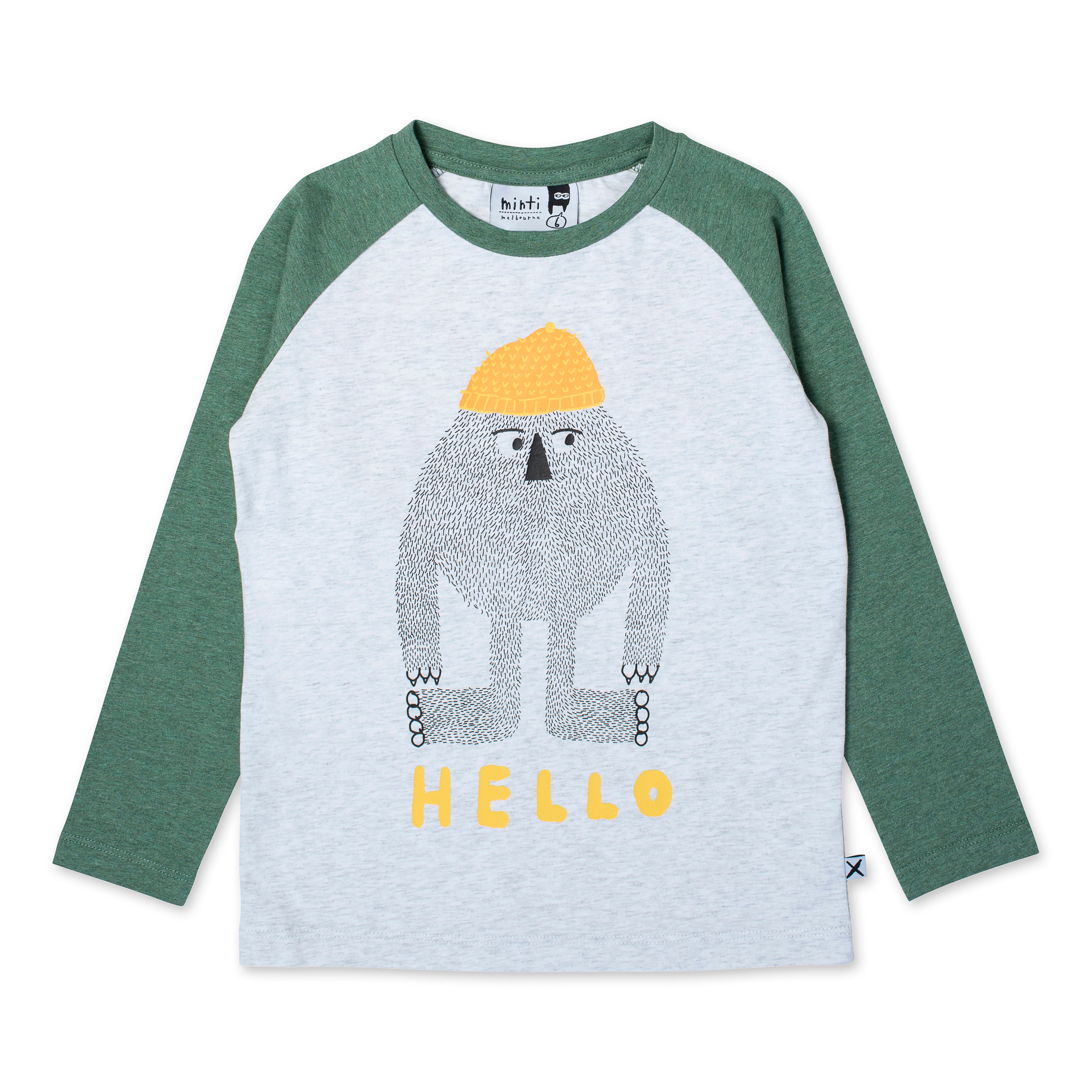 Minti Hello Later Yeti T-Shirt - White Marle/Forest Green