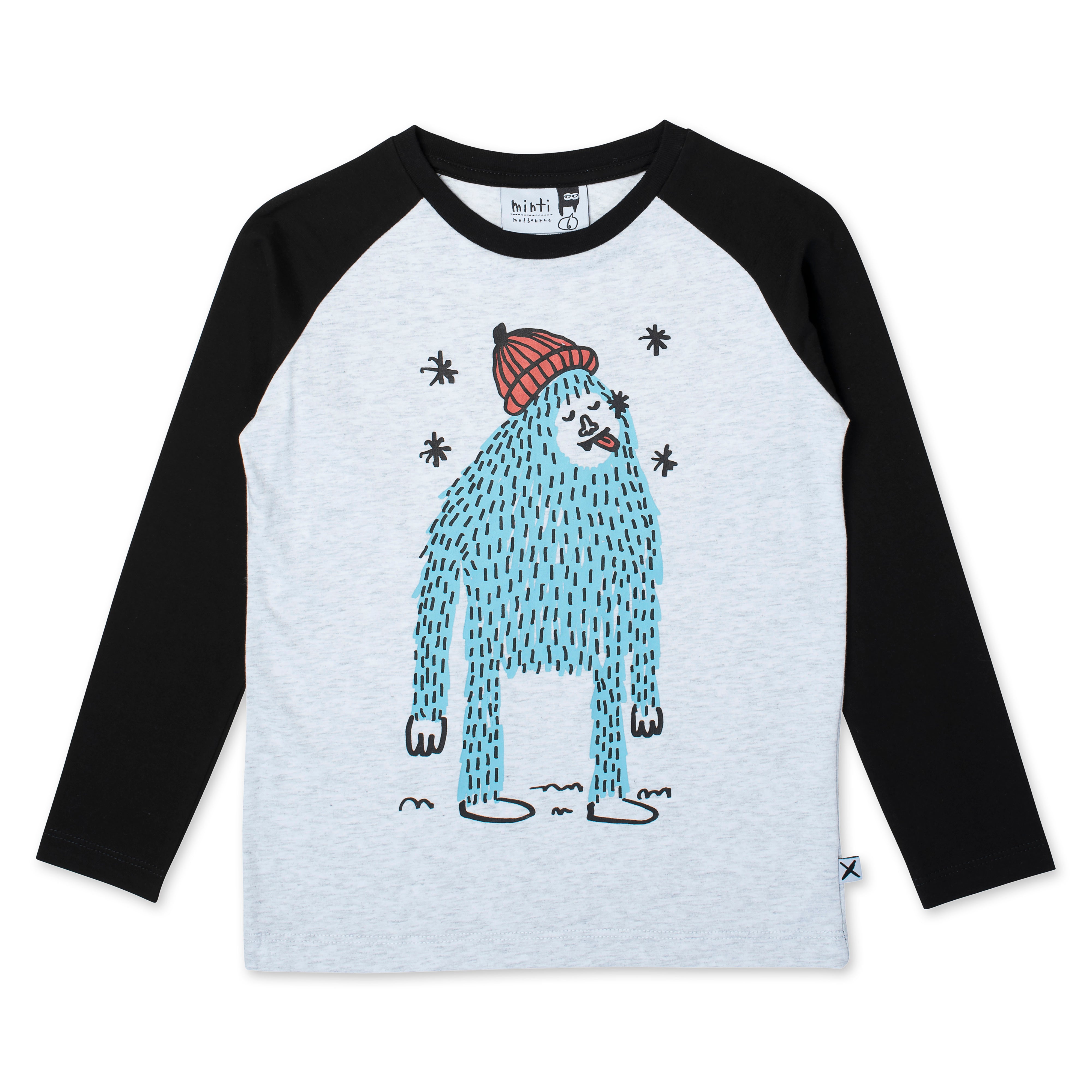 Minti Snowy Yeti T-Shirt - White Marle/Black